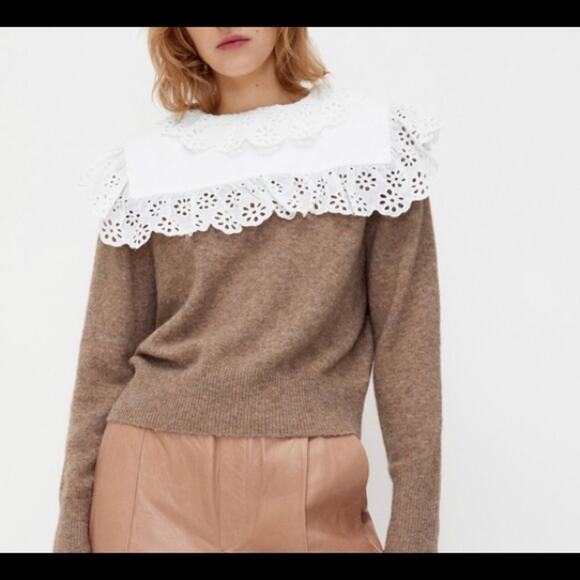Zara wool blend brown sweater with contrasting collar Small - Picture 3 of 12